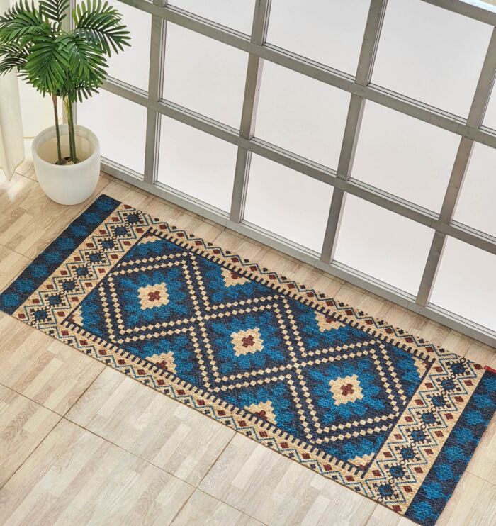 Handcrafted multi color braided jute kitchen mat BR 040 (80x200cm) by Ramsha Home