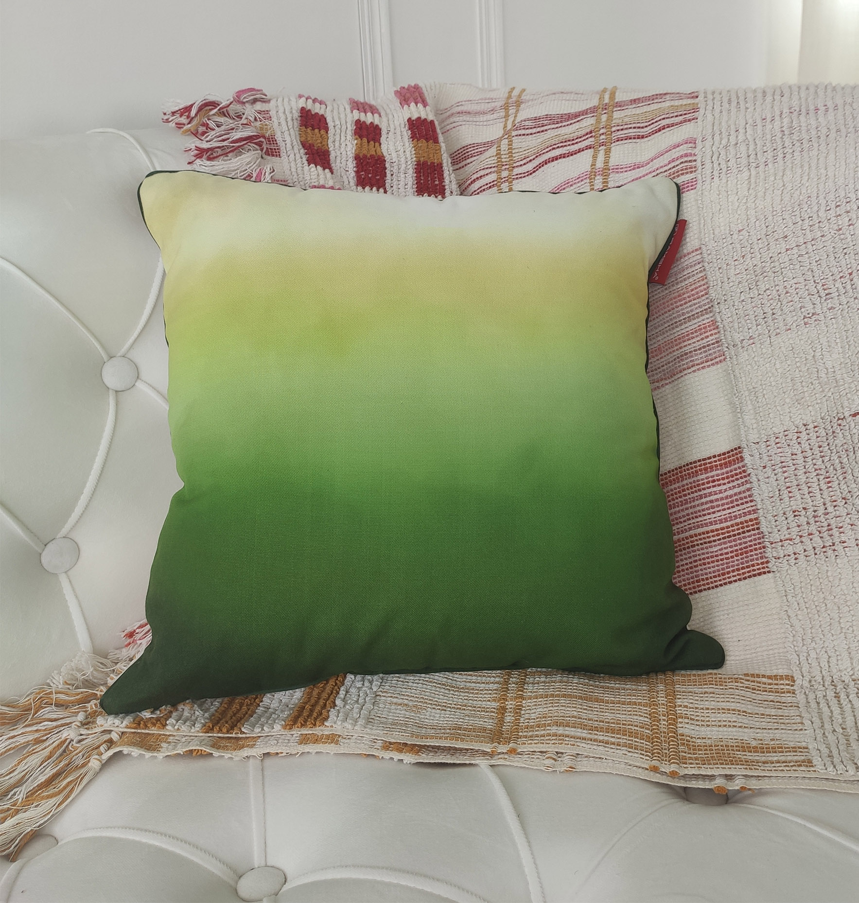 Stylish Rainbow Green Polyester Cushion CS-275 - Eco-Friendly, 45X45cm Cozy rainbow green cushion with filler CS-275, 45X45cm