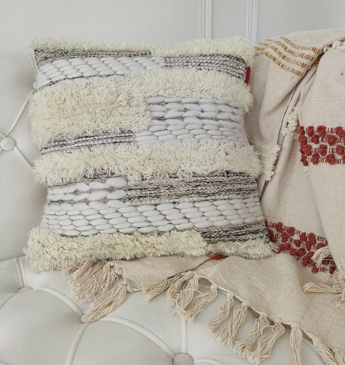 Soft wool and cotton cushion CS-280, woven design, natural color, 60X60cm