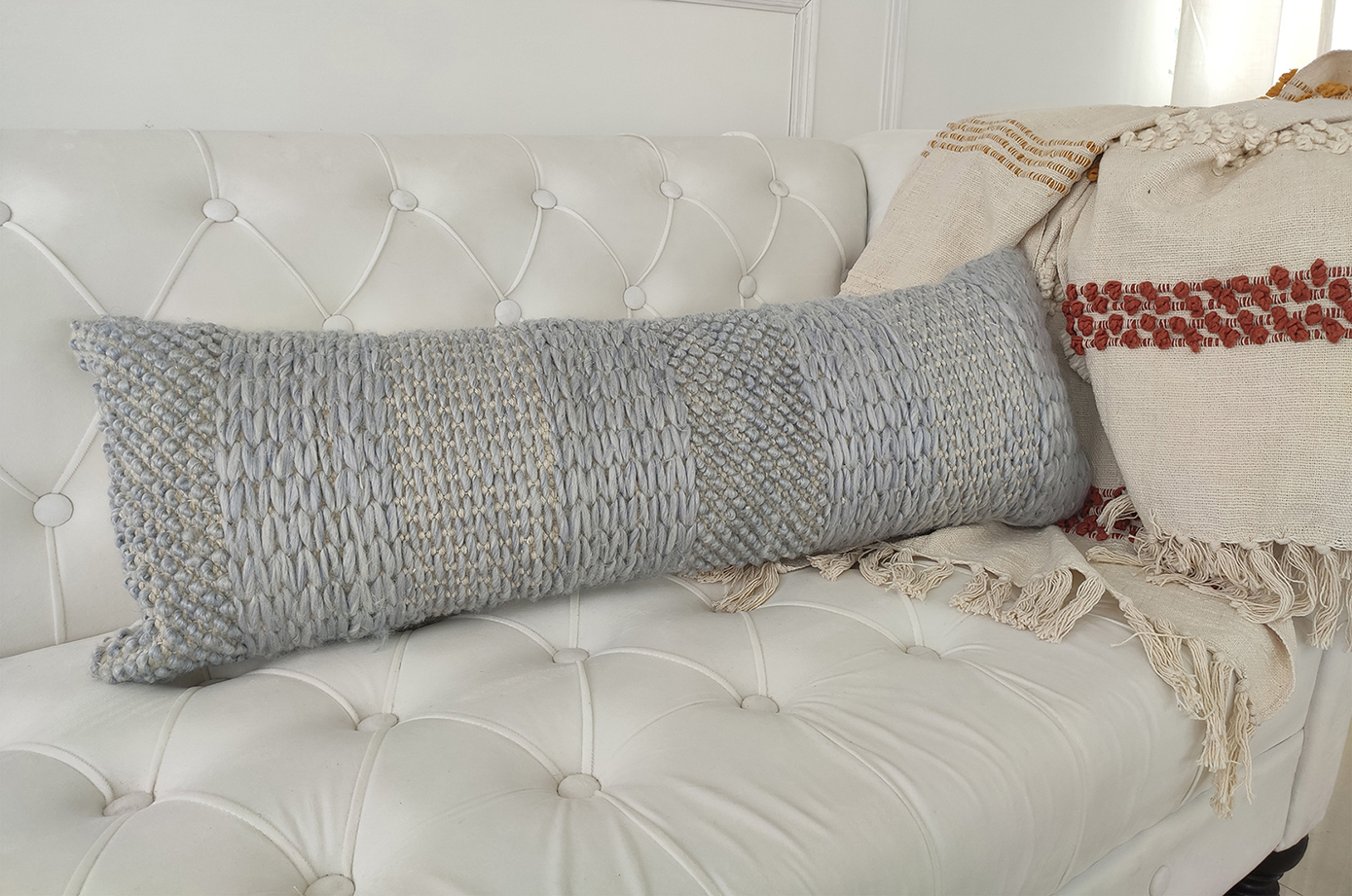 Polyester Cushion with Filler CS-278 - Woven Design, Natural Color, 30X90cm Woven polyester cushion CS-278 in natural color, 30X90cm