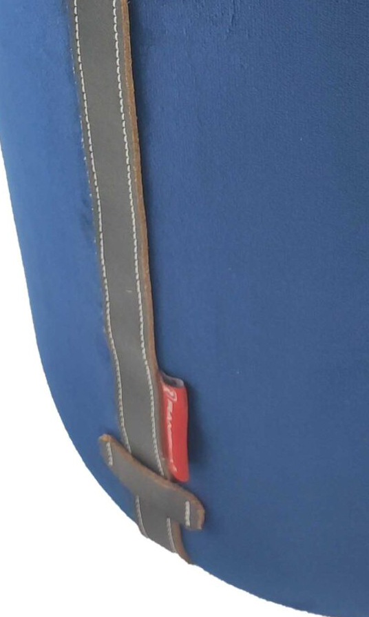 Blue polyester pouf with leather handle PF-024 40X40X50cm By Ramsha Home Blue polyester pouf with leather handle PF-024 for study room By Ramsha Home