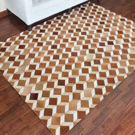 Elegant tan color hallway leather and wool rug LR 001 - 200x300cm by Ramsha Home