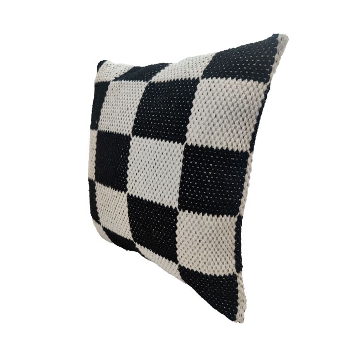 ⁦Black & White Polyester Cushion with Filler for Balcony, Couch, Floor - CS 255 (45x45cm)⁩ - الصورة ⁦2⁩