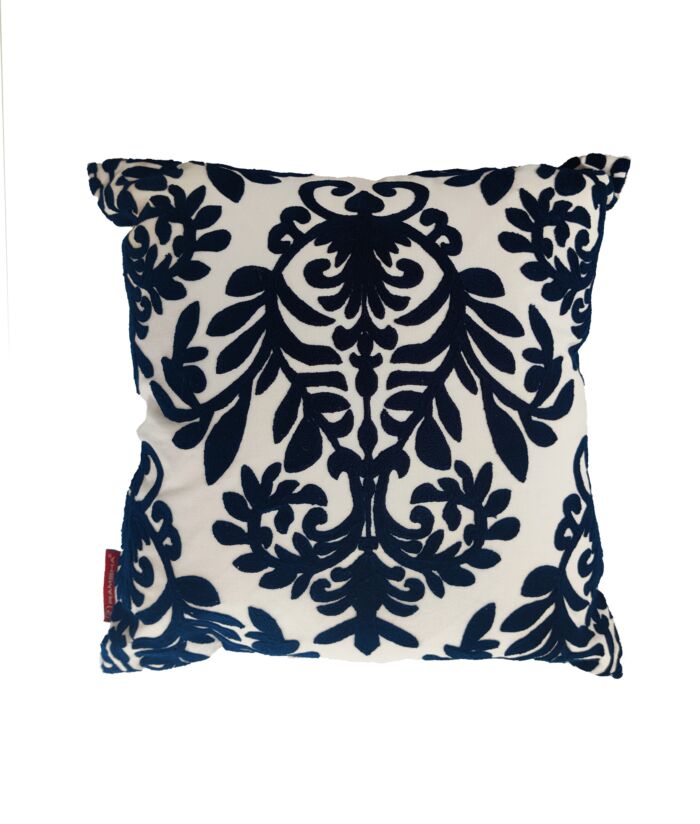 Embroidery cotton cushion with filler navy blue and white color 45X45cm