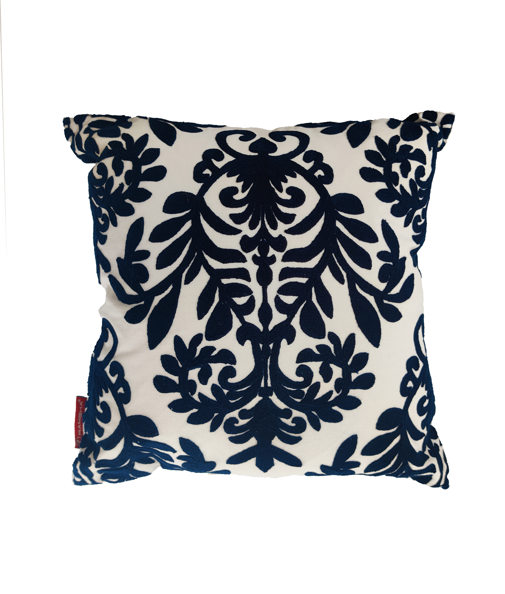 Embroidery Cotton Cushion with Filler - Navy Blue and White Color (45X45cm) Embroidery cotton cushion with filler navy blue and white color 45X45cm