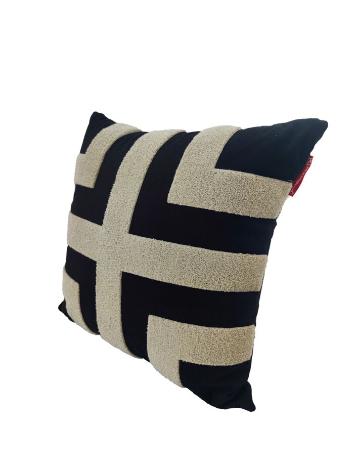 Black & Off White Color Cotton Cushion with Filler for Sofa, Floor, and Bedroom - CS 260 (45x45cm) - Image 2