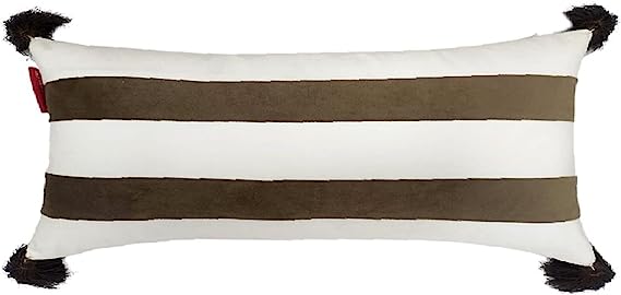 Premium Quality Decorative Cushion CS-138 with Filler and Tassel for Versatile Indoor and Outdoor Use, White and Brown Color 30X90cm by Ramsha Home Premium quality decorative cushion CS-138 with filler and tassel for indoor and outdoor settings, white and brown color 30X90cm by Ramsha Home