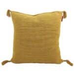 Decorative Yellow Cotton Cushion with Tassels for Home