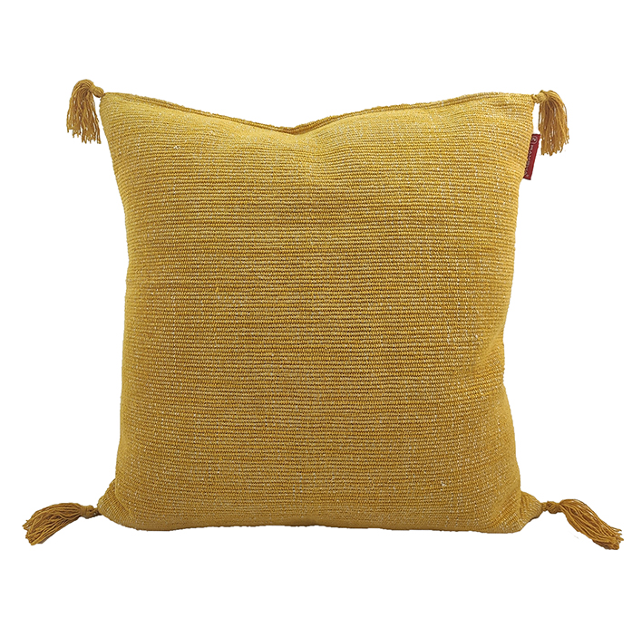 Plush Cotton Cushion with Tassels and Yellow Color for Home Decorative Yellow Cotton Cushion with Tassels for Home