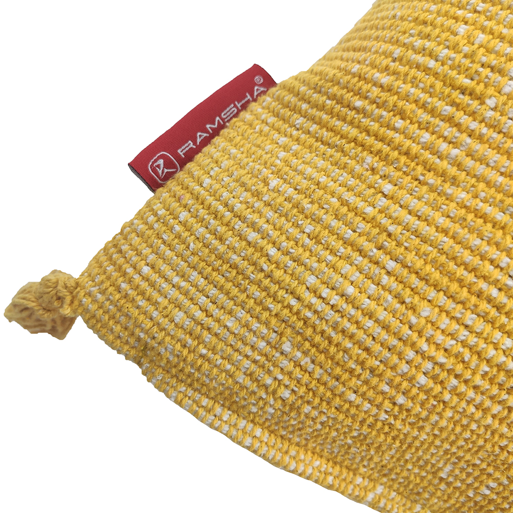 Cotton cushion with filler CS-157 soft and comfort cushion with tassel for window seat, bed and floor yellow color 55X55cm Soft Yellow Cotton Cushion with Tassels for Home