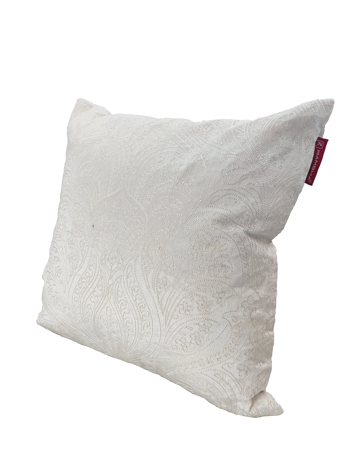 White 45x45cm Cotton Cushion CS-266: Stylish Embroidered Accent for Your Living Room Embroidered cotton cushion CS-266, white color 45x45cm adding charm to living spaces by Ramsha Home.