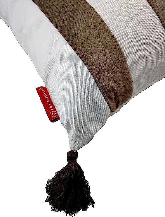Stylish Decorative Cushion CS-138 with Filler and Tassel for Indoor and Outdoor Decor, White and Brown Color 30X90cm by Ramsha Home Stylish decorative cushion CS-138 with filler and tassel, suitable for indoor and outdoor use, 30X90cm by Ramsha Home