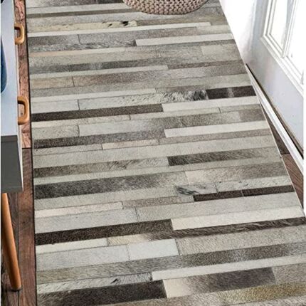 Grey color leather rug LR 004 for home decor, 80x200cm