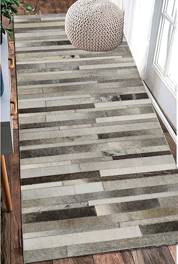 Grey Color Home Decor Leather Rug LR 004 - Sleek 80x200cm Size Grey color leather rug LR 004 for home decor, 80x200cm