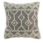 Chic 45x45cm woven cotton and wool cushion, natural and black, CS-050, suitable for living room and bedroom decor by Ramsha Home.