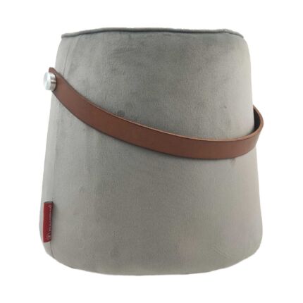 Handmade comfort polyester pouf with leather handle PF-022 grey color By Ramsha Home