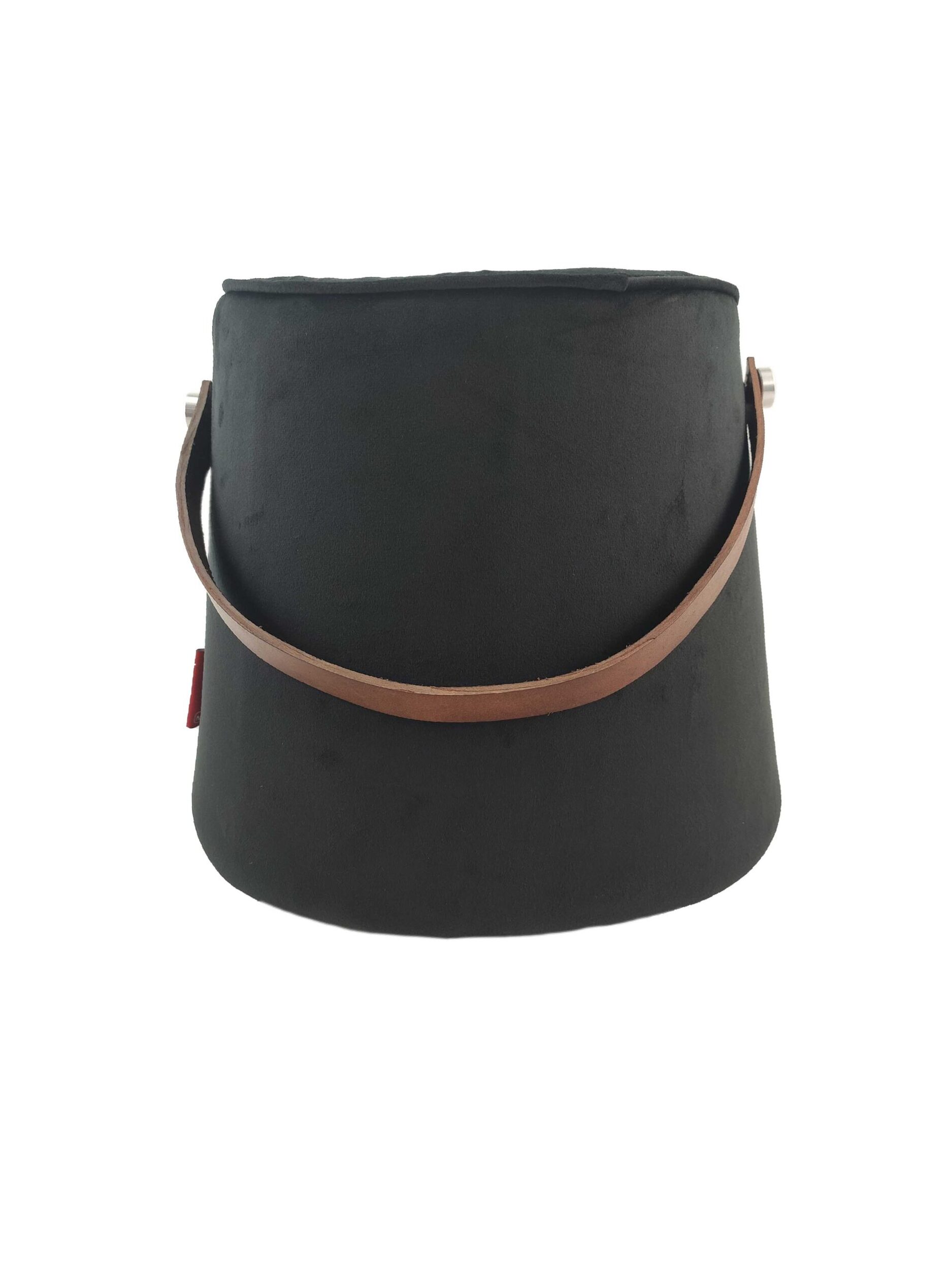 Black comfort polyester pouf with leather handle PF-022 30X35X35cm By Ramsha Home Black comfort polyester pouf with leather handle PF-022 By Ramsha Home