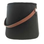 Handcrafted comfort polyester pouf with leather handle PF-022 black color By Ramsha Home