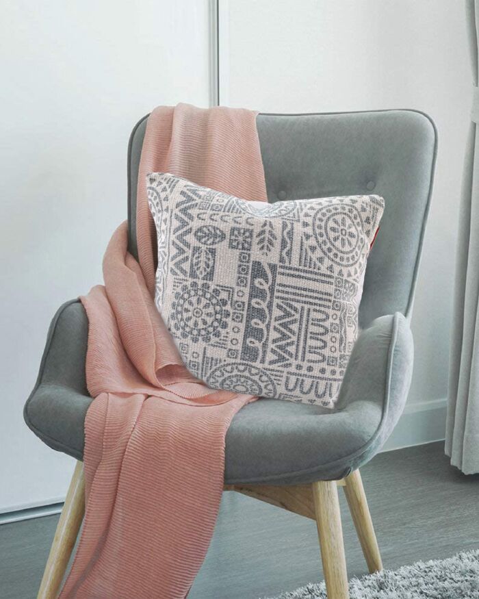 ⁦Light Blue & White Color Cotton Cushion with Filler for Bedroom, Couch, Car - CS 182 (45x45cm)⁩ - الصورة ⁦5⁩