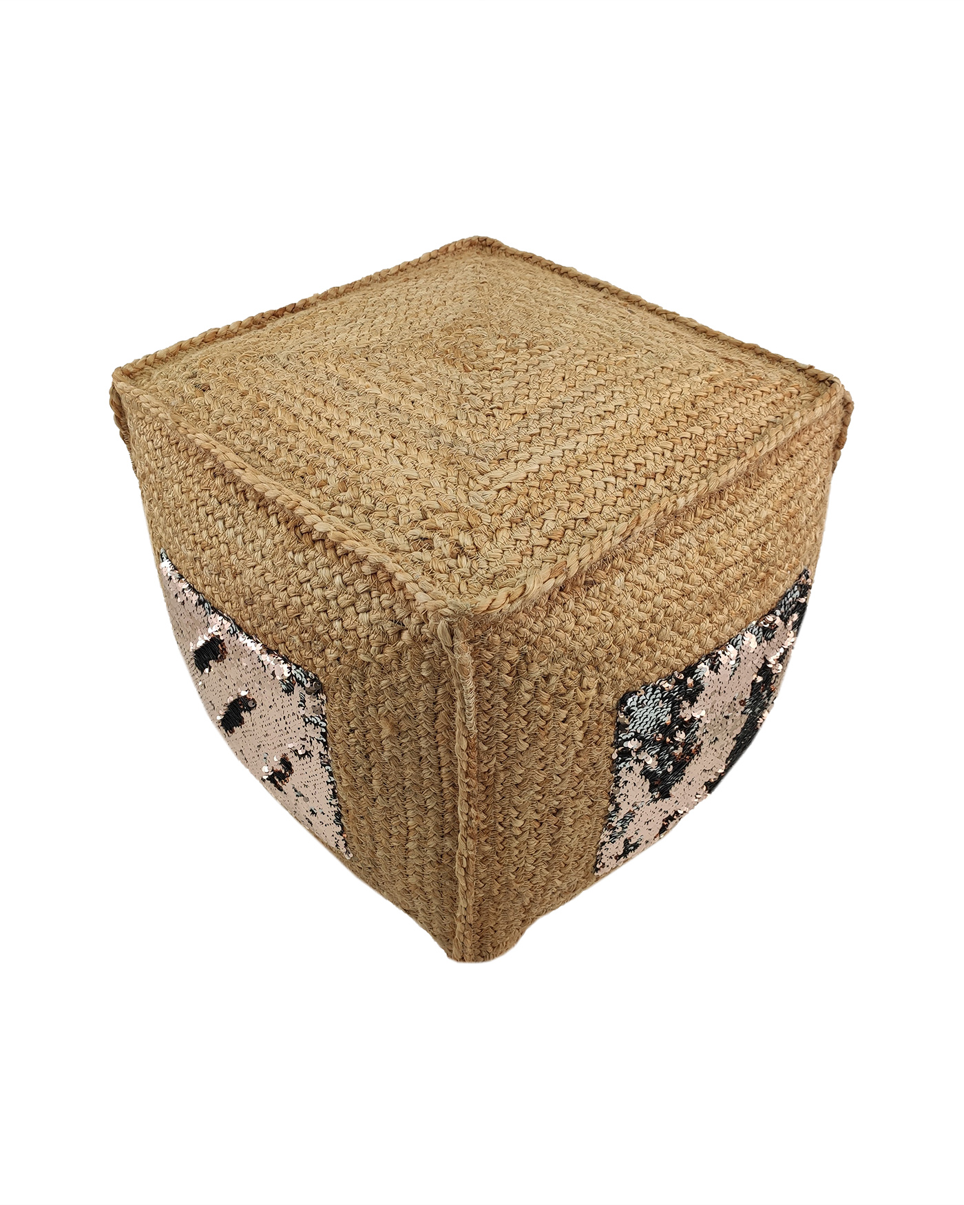 Jute Sequin Natural Color Area Pouf (40x40x40cm) PF-097 jute sequin natural color area pouf, 40x40x40cm.
