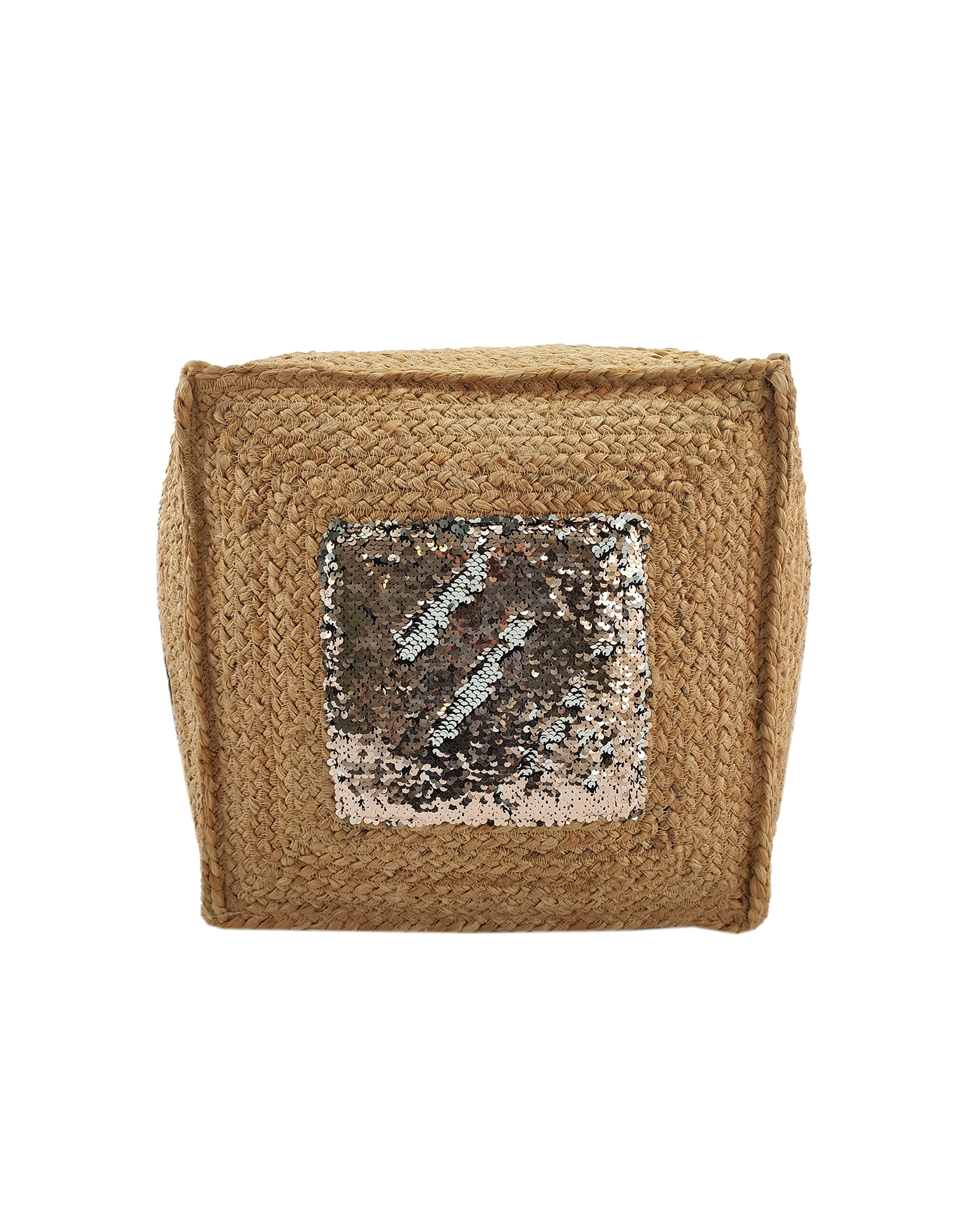 Natural Color Jute Sequin Area Pouf (40x40x40cm) Natural color jute sequin area pouf, 40x40x40cm.
