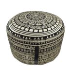 Printed home area pouf PF-091, black and gold color, 50x50x30cm.