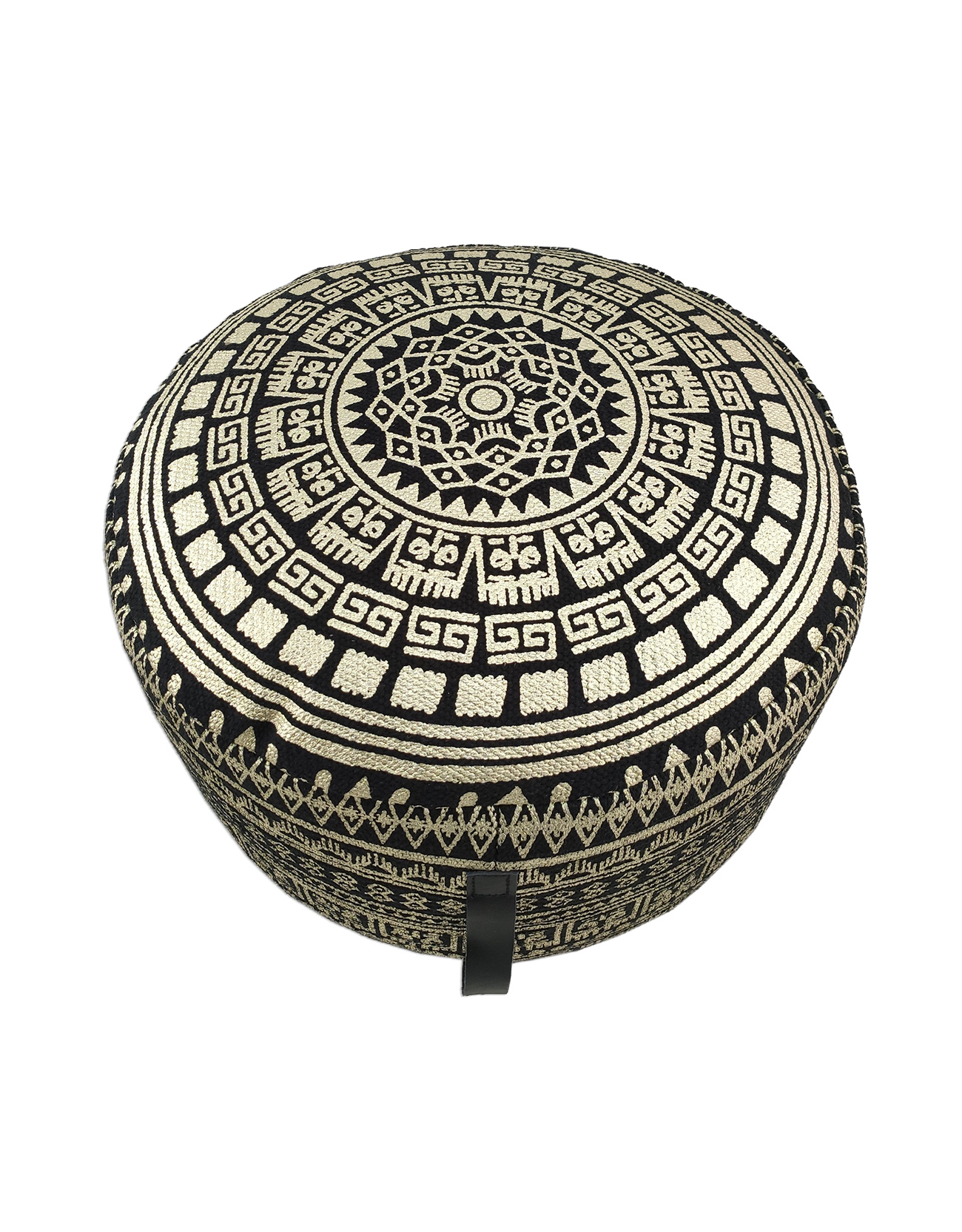 Black and Gold Color Printed Home Area Pouf (50x50x30cm) Black and gold color printed home area pouf, 50x50x30cm.