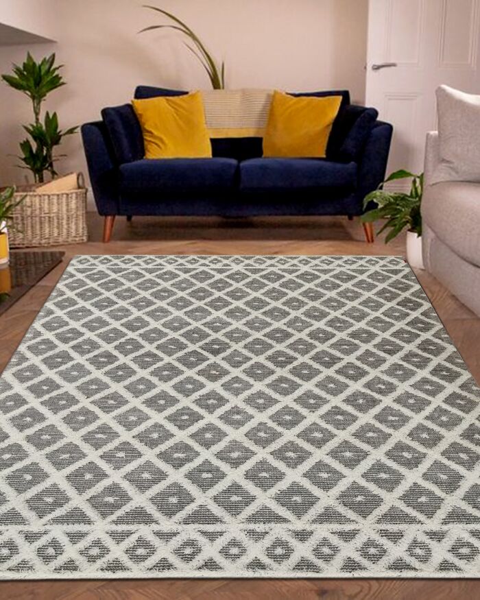 ⁦Natural & White Color Wool-Cotton Woven Rug - SRN 015 (170x240cm)⁩ - الصورة ⁦7⁩