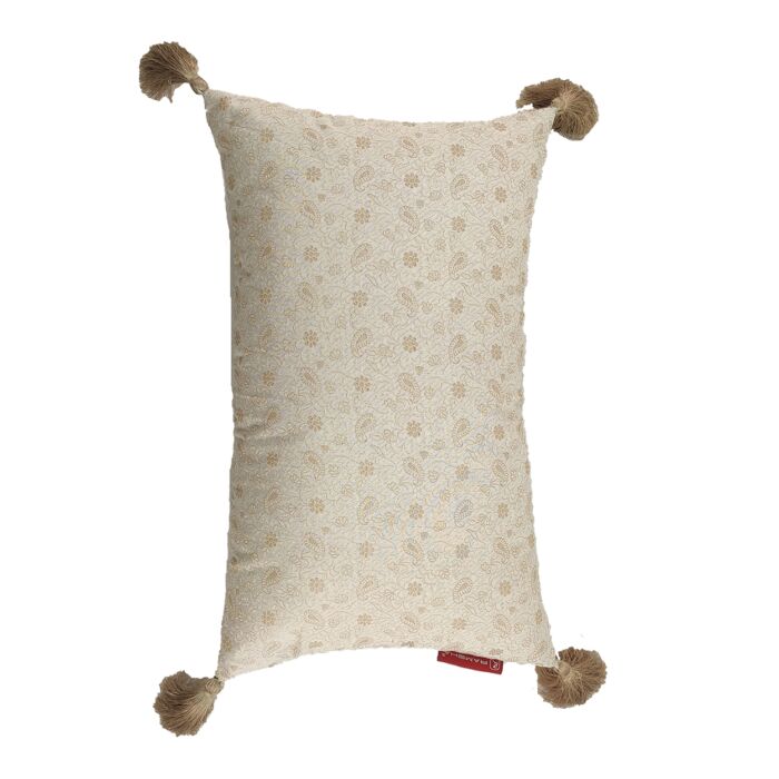 ⁦White & Gold Color Polyester Cushion with Filler for Living Room, Couch - CS 231 (30x50cm)⁩ - الصورة ⁦3⁩