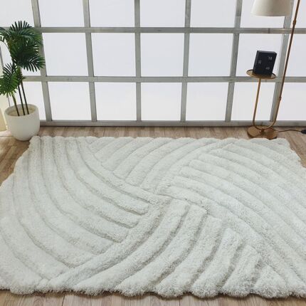 Dining room decor with a plush white shaggy rug - MP3D 01 (170x240cm) by Ramsha Home