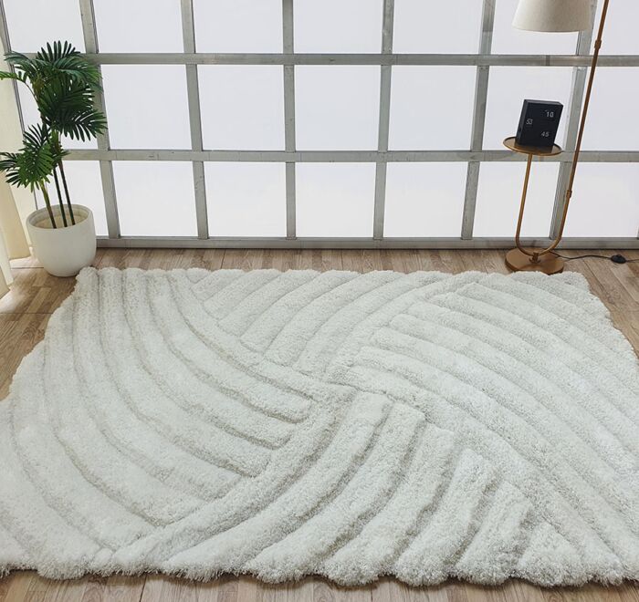 Dining room decor with a plush white shaggy rug - MP3D 01 (170x240cm) by Ramsha Home