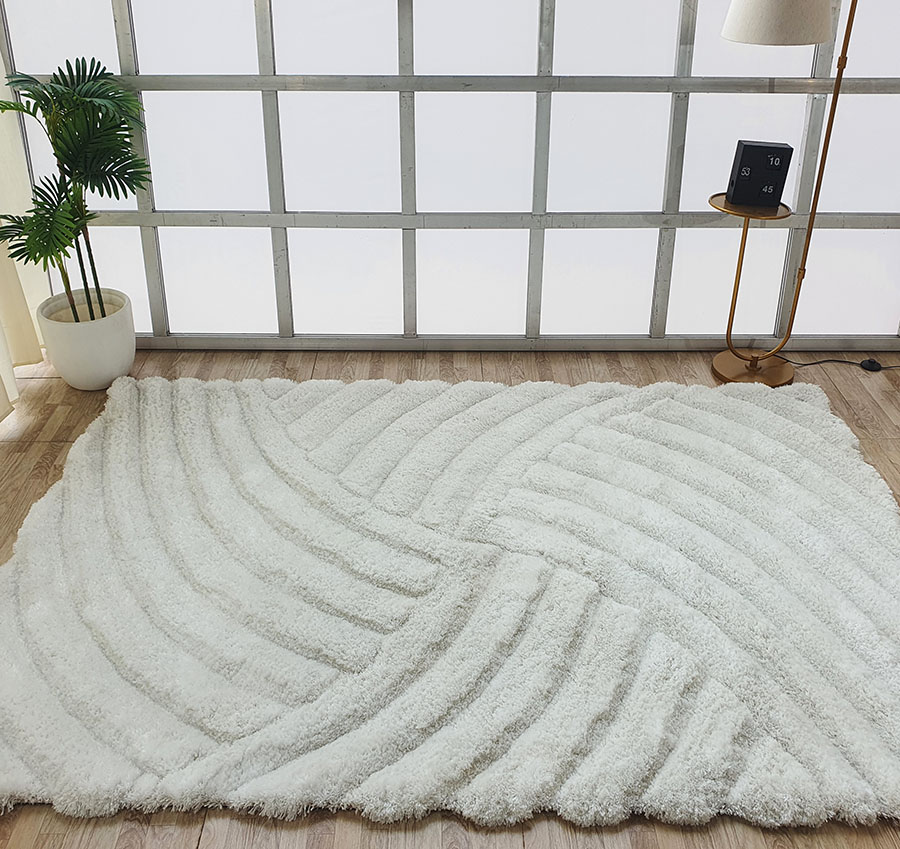 Plush White Shaggy Rug for Dining Room Interiors - MP3D 01 (170x240cm) by Ramsha Home Dining room decor with a plush white shaggy rug - MP3D 01 (170x240cm) by Ramsha Home