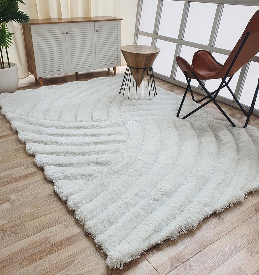 Cozy White Shaggy Rug for Dining Room Decor - MP3D 01 (170x240cm) by Ramsha Home Cozy white shaggy rug for stylish dining room decor - MP3D 01 (170x240cm) by Ramsha Home