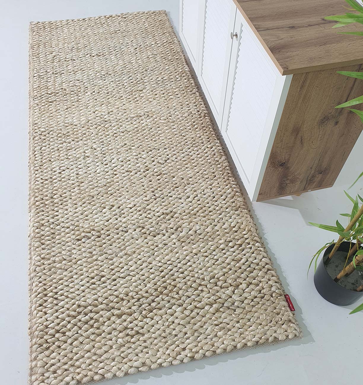 Sideways View of Hand-Woven Farmhouse Rug SR-037 in Bleach Color - Ramsha Home Sideways View of Hand-Woven Farmhouse Rug SR-037 in Bleach Color - Ramsha Home
