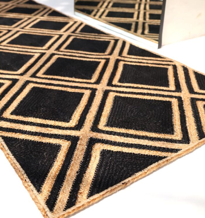Handmade natural & black jute braided hallway rug – BR 083 (80x200cm)
