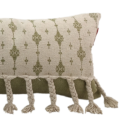 dew3234 White & Green Color Cotton Cushion with Filler for Living Room, Bed, Couch - CS 174 (30x90cm) - Image 2