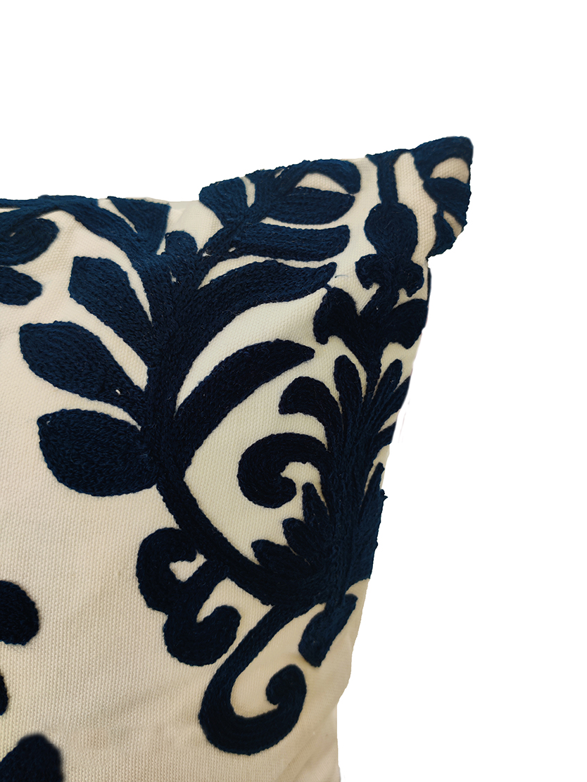 Navy Blue and White Embroidery Cotton Cushion with Filler - CS-270 (45X45cm) Navy blue and white embroidery cotton cushion CS-270 with filler 45X45cm