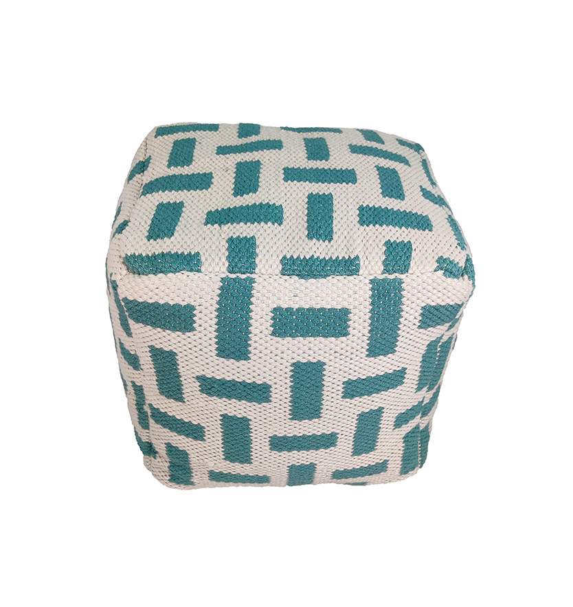 Stylish Light Blue & Cream Color Pouf PF-112: 50x50x30cm Light blue and cream color pouf PF-112, 50x50x30cm - chic and functional hallway furnishing by Ramsha Home.