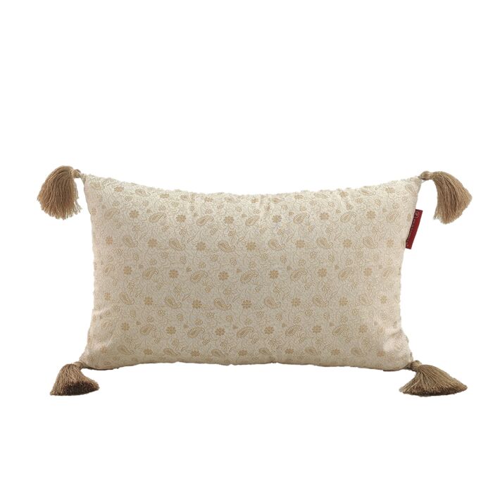 ⁦White & Gold Color Polyester Cushion with Filler for Living Room, Couch - CS 231 (30x50cm)⁩ - الصورة ⁦1⁩