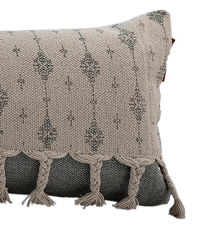 r34255 White & Grey Color Cotton Cushion with Filler for Window Seat, Floor - CS 173(30x90cm) - Image 2