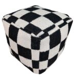 Kids room decor pouf PF-111, black and white color, 50x50x30cm - comfy and stylish seating for kids' rooms by Ramsha Home.
