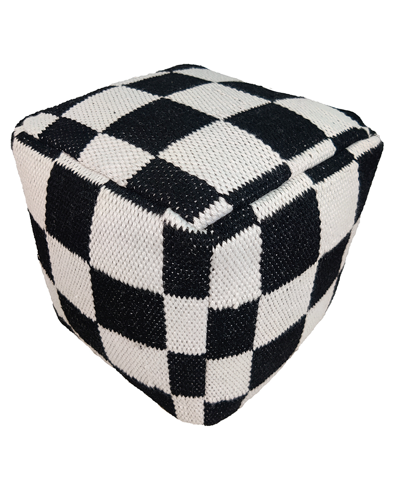 Stylish Kids Room Decor Pouf PF-111: Black & White 50x50x30cm Kids room decor pouf PF-111, black and white color, 50x50x30cm - comfy and stylish seating for kids' rooms by Ramsha Home.