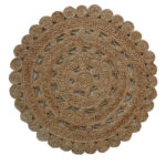 Elegant handmade round crochet rug, 110cm, perfect for entryway decor by Ramsha Home.