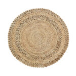 Artisanal drawing room crochet rug in natural color, CR 008, 160cm