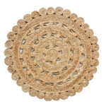 Stylish artisanal crochet rug in natural color, CR 011, 160cm
