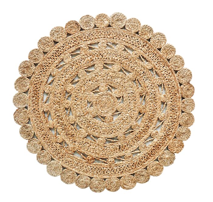 Stylish artisanal crochet rug in natural color, CR 011, 160cm