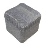 Grey polyester and cotton pouf PF-129, 40x40x40cm, ideal for stylish interiors by Ramsha Home.