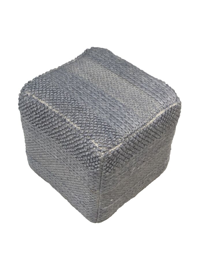 Grey polyester and cotton pouf PF-129, 40x40x40cm, ideal for stylish interiors by Ramsha Home.