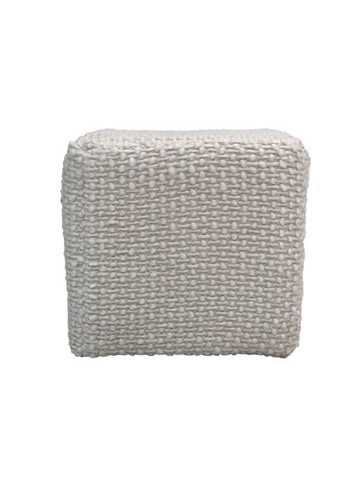 Stylish home decor pouf PF-130 in white color, 40x40x40cm, crafted from polyester and cotton for comfort by Ramsha Home.