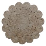 Elegant handmade round crochet rug, 110cm, perfect for farmhouse decor by Ramsha Home.